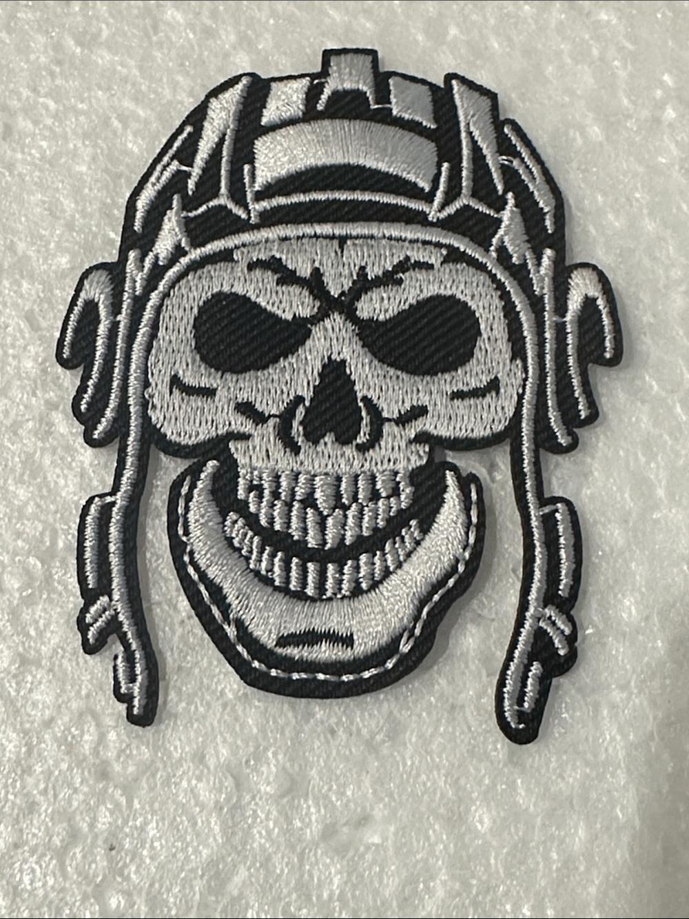 Skull Pilot Helmet Iron-On Patch - Black & Gray